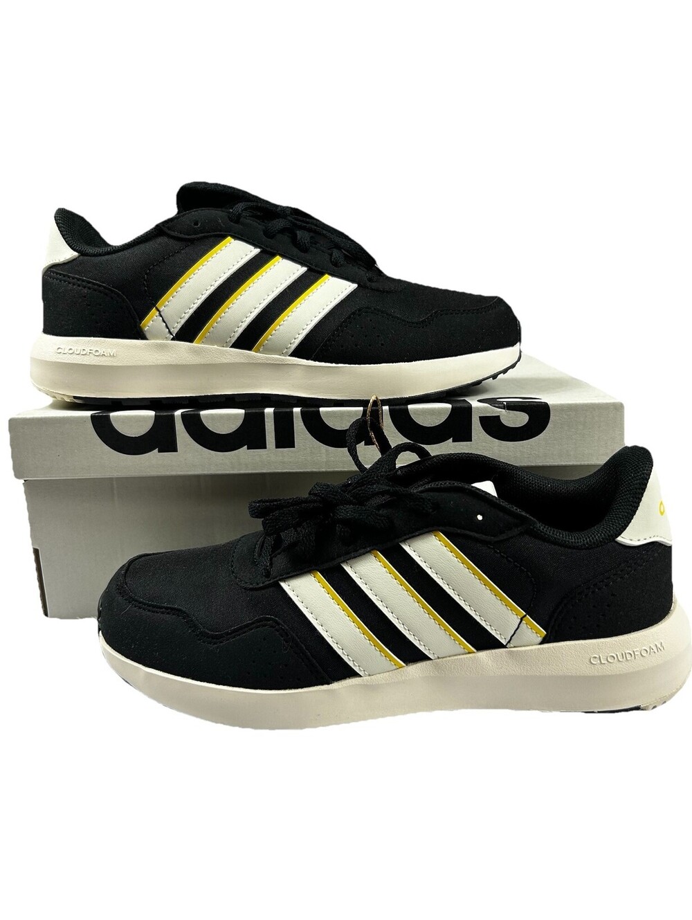 ADIDAS RUN 60'S J IE6440 Youth Size 4 Boys Girls Sneakers Black White Yellow New